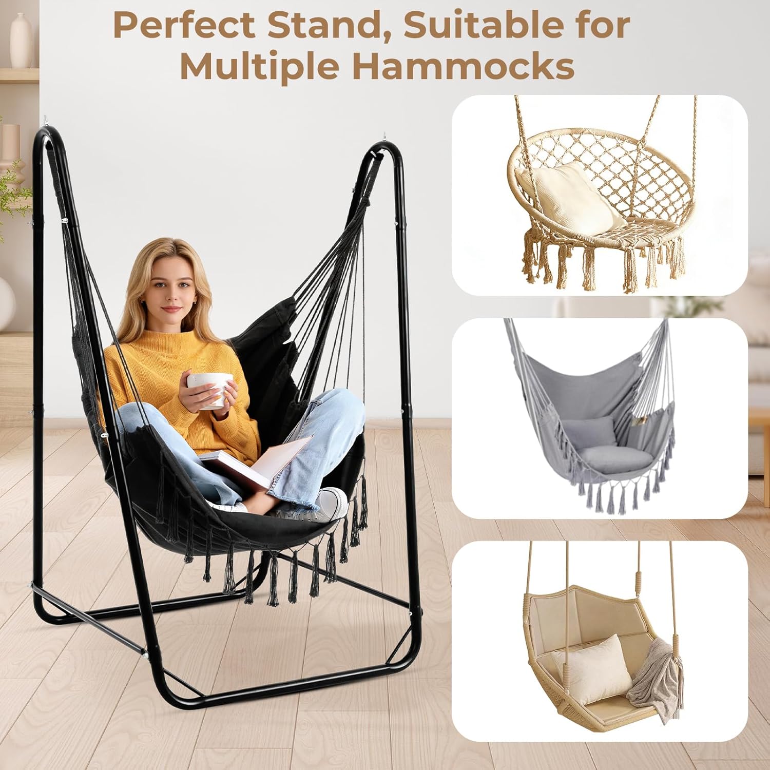 Black U Shaped Hammock Chair Stand Only