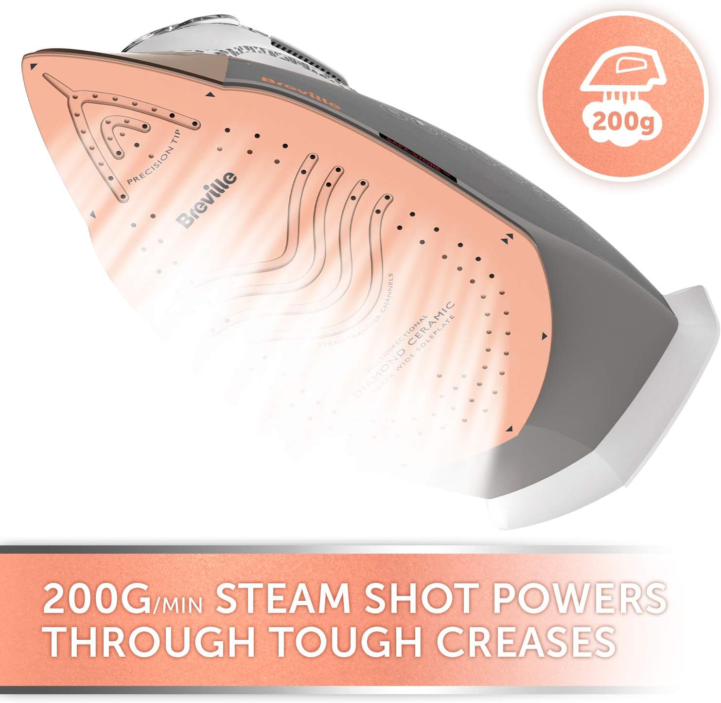 3100W Steam Iron Diamond Ceramic Soleplate 200g Steam Shot