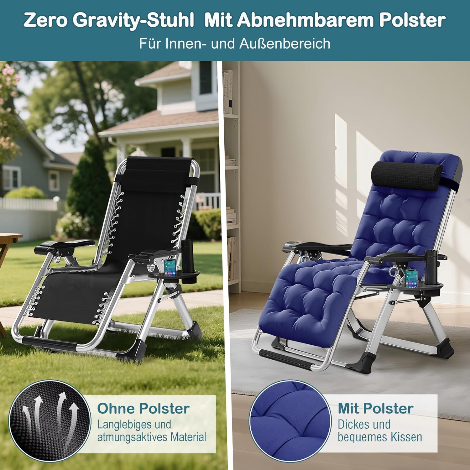 Zero Gravity Recliner Chair Folding Sun Lounger Blue