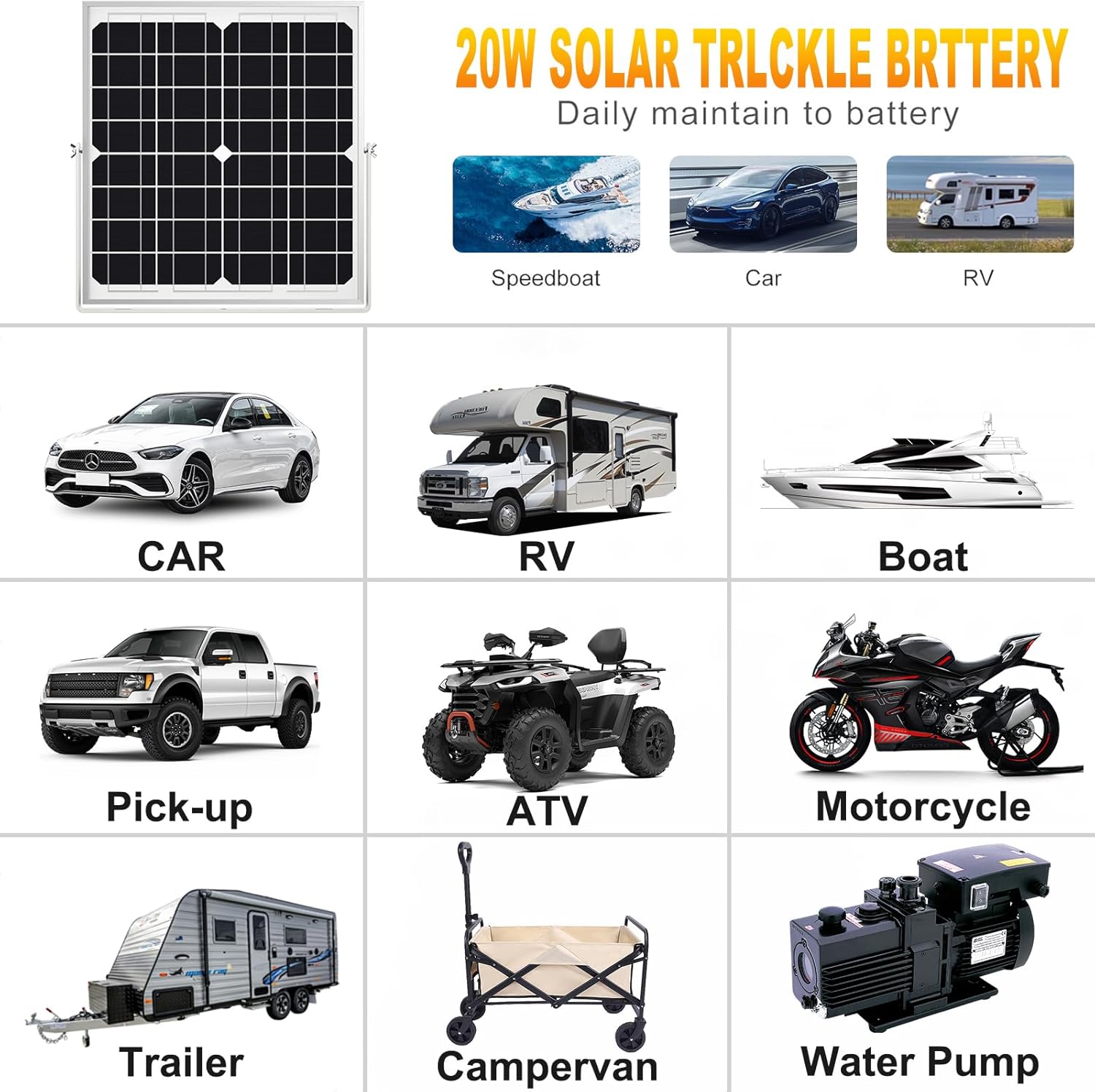 20W 12V Solar Panel Kit Trickle Charger With Mount Bracket