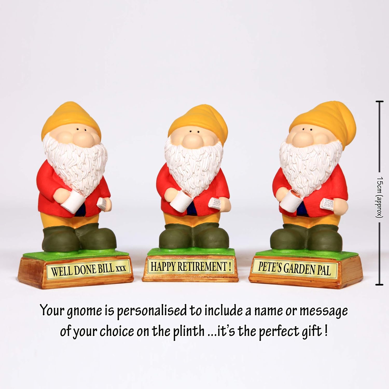 Personalised Garden Gnome Custom Name Gift Resin Ornament 15cm