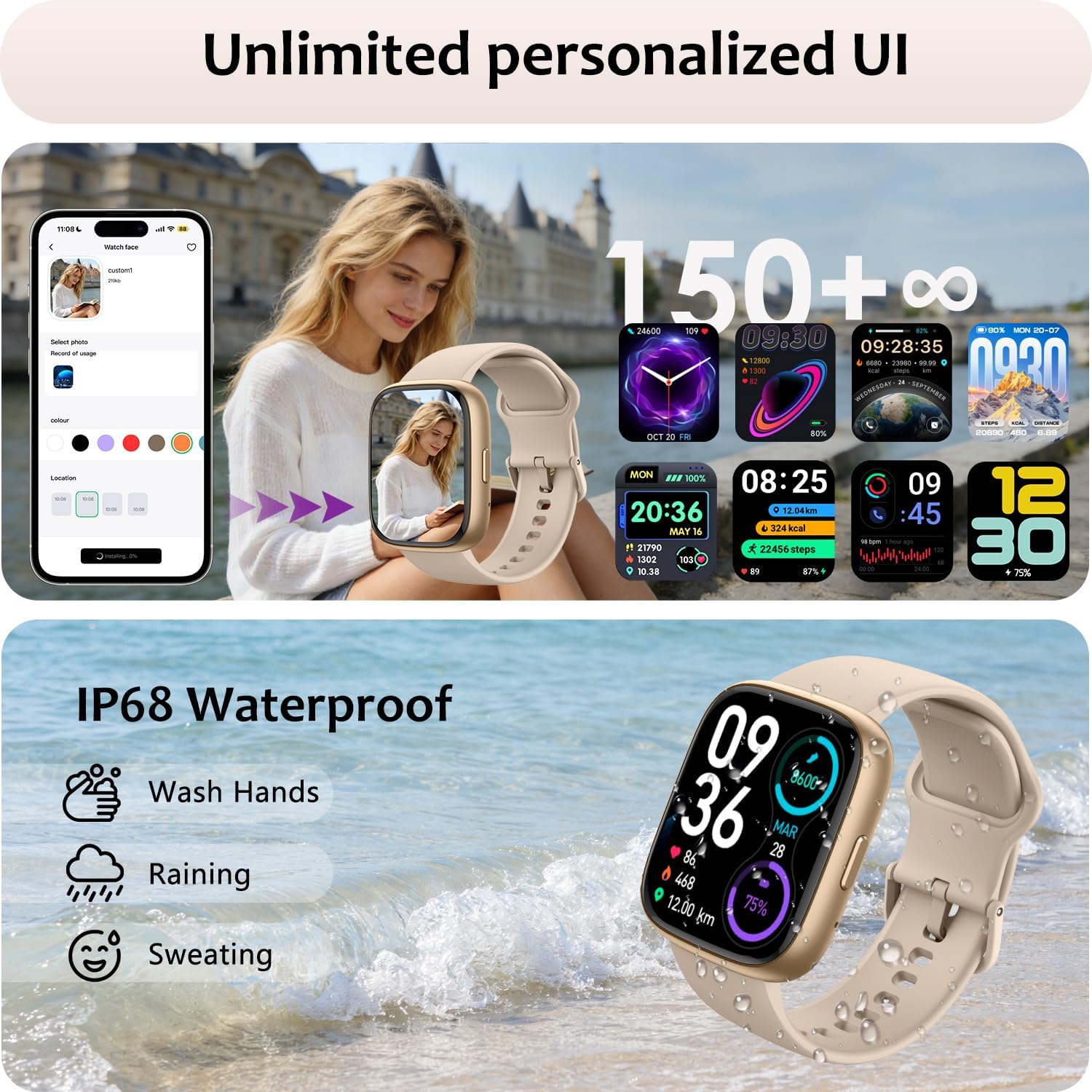 Smart Watch Bluetooth Call 1.83 Fitness Tracker Waterproof