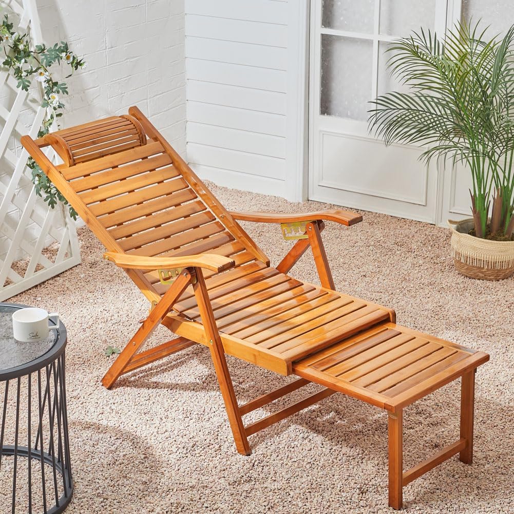 Wooden Sun Lounger Foldable 5 Position Recliner 1pc