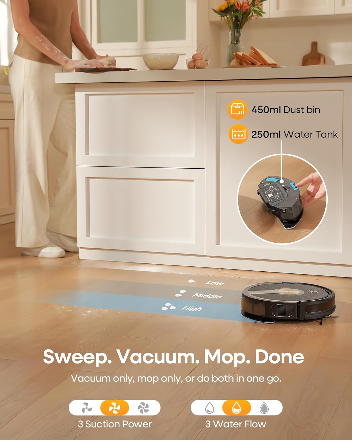 Robot Vacuum Mop 5000Pa Slim Smart Pet Hair Cleaner