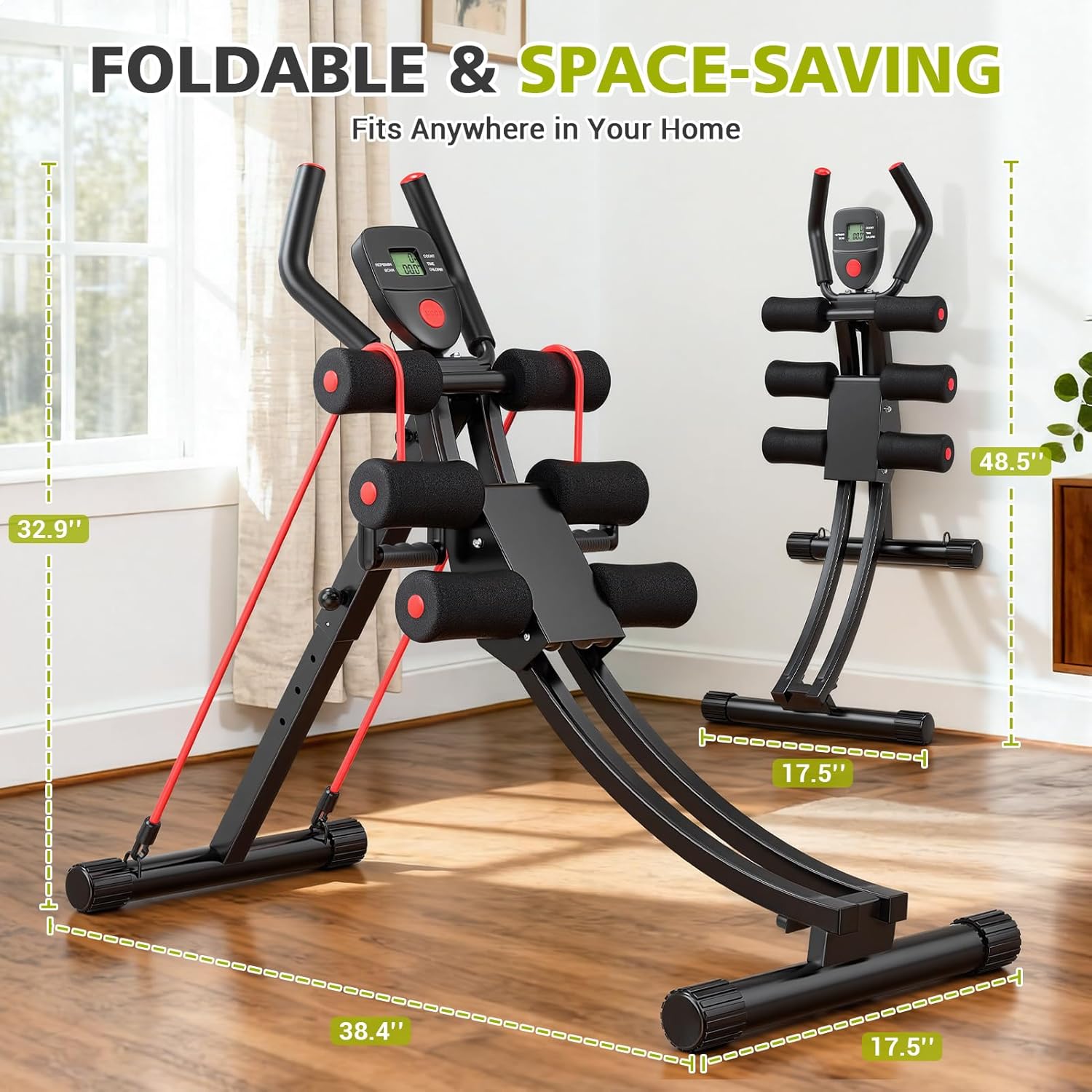 Adjustable Ab Machine Foldable Core Trainer LCD 440lb Capacity
