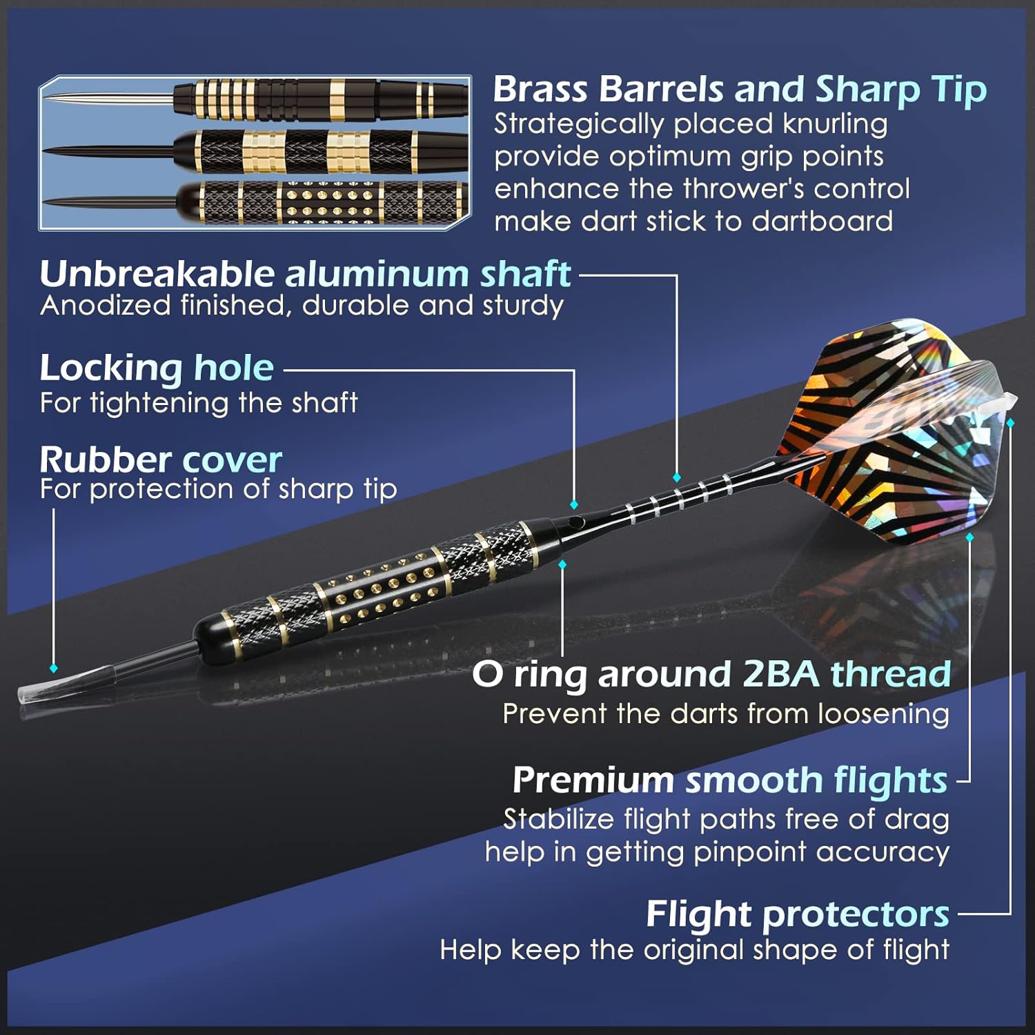 Steel Tip Darts Set 12 Pack 20g 24g 26g Brass Barrels Case Kit