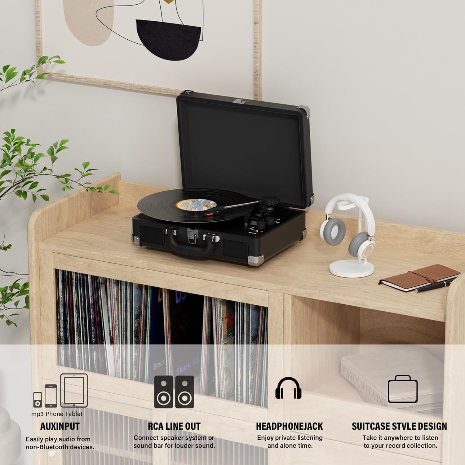Portable Retro USB Turntable Record Player with Built-In Stereo Speakers