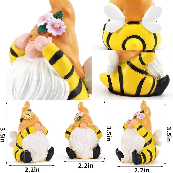 Bee Gnome Figurines Set Funny See Hear Speak No Evil Decor