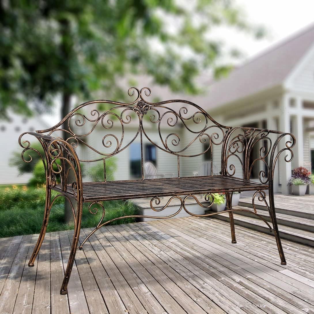 2 Seater Metal Garden Bench Decorative Cast Iron Patio Seat