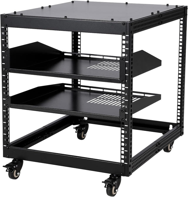 10U Adjustable Open Frame Server Rack with Lockable Wheels
