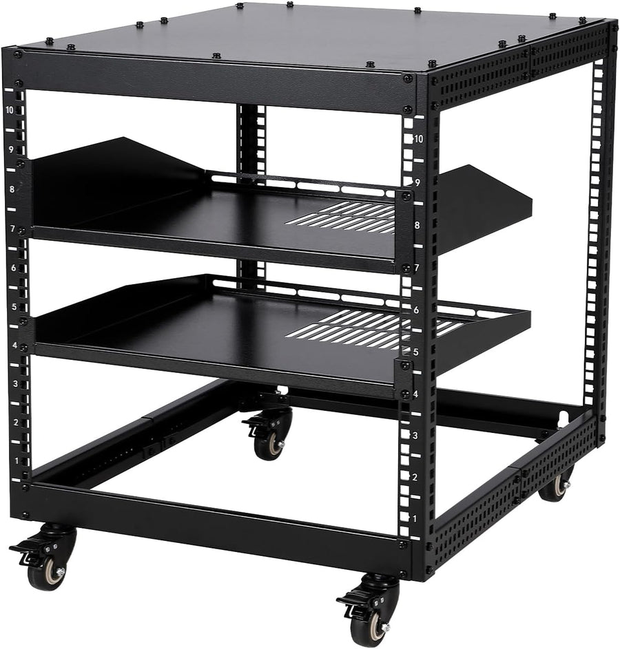 10U Adjustable Open Frame Server Rack with Lockable Wheels