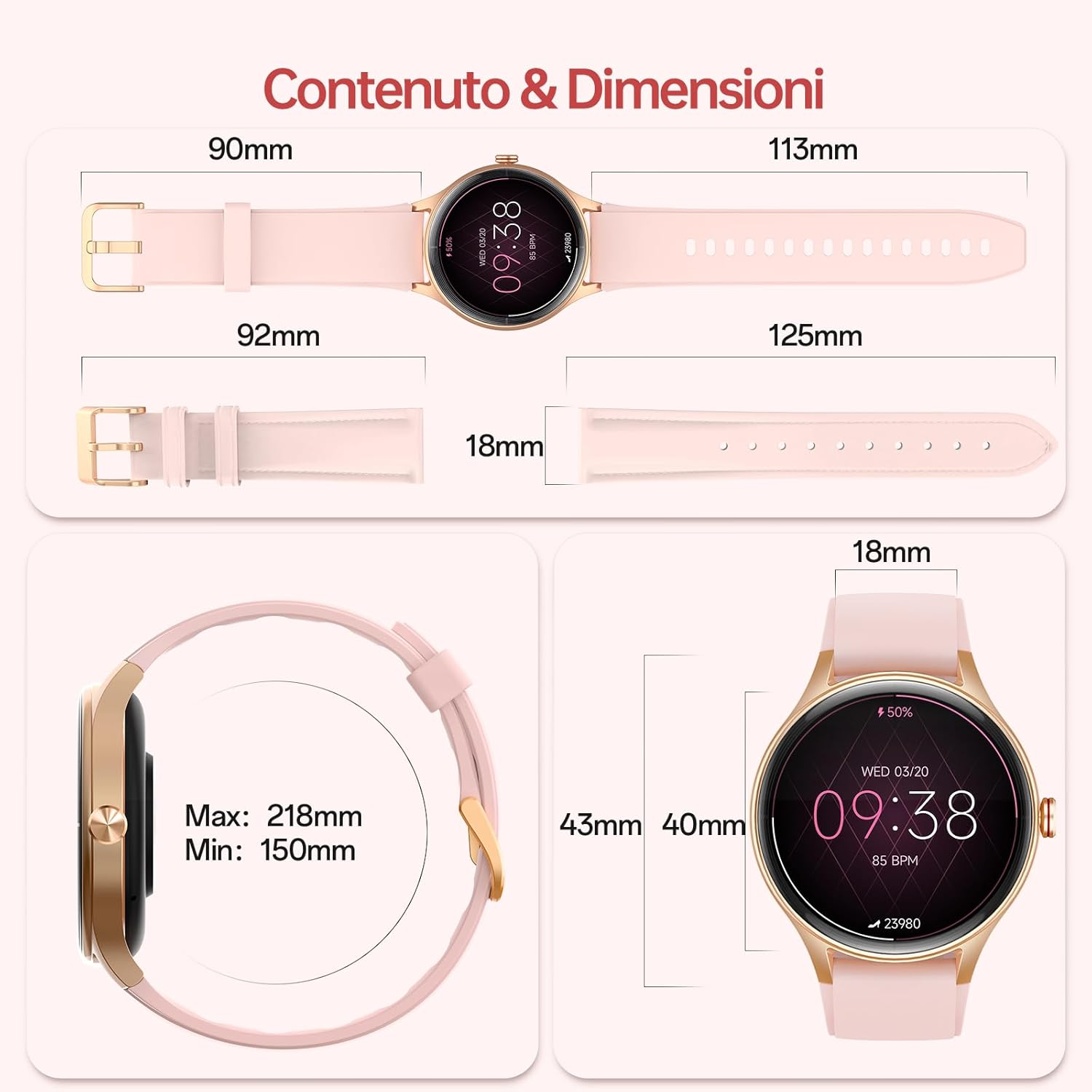 Pink Womens Smart Watch AI Voice Bluetooth Calls