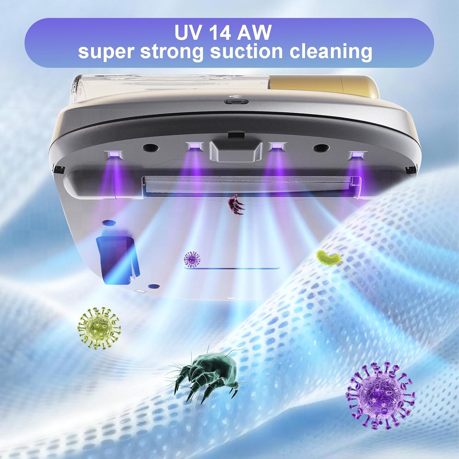 Bed Vacuum Robot Cordless UV Mattress Cleaner 14AW HEPA Auto