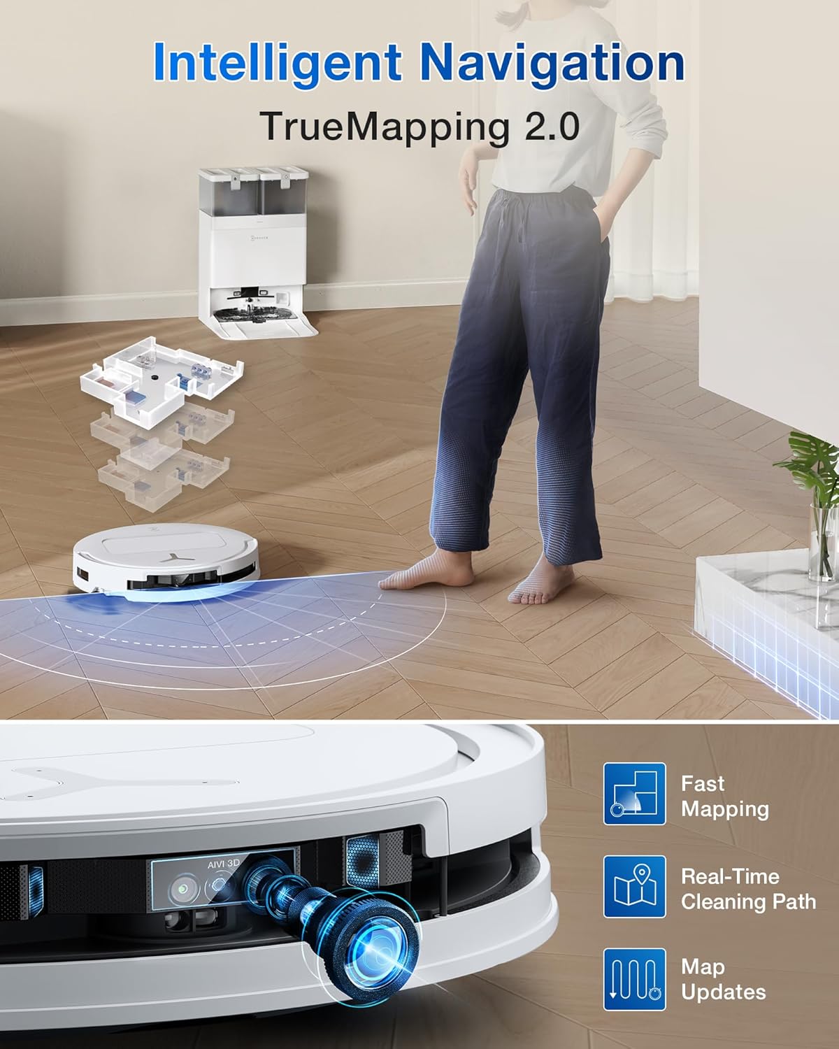 Robot Vacuum Mop 15000Pa Auto Wash Self Empty AI LiDAR WiFi