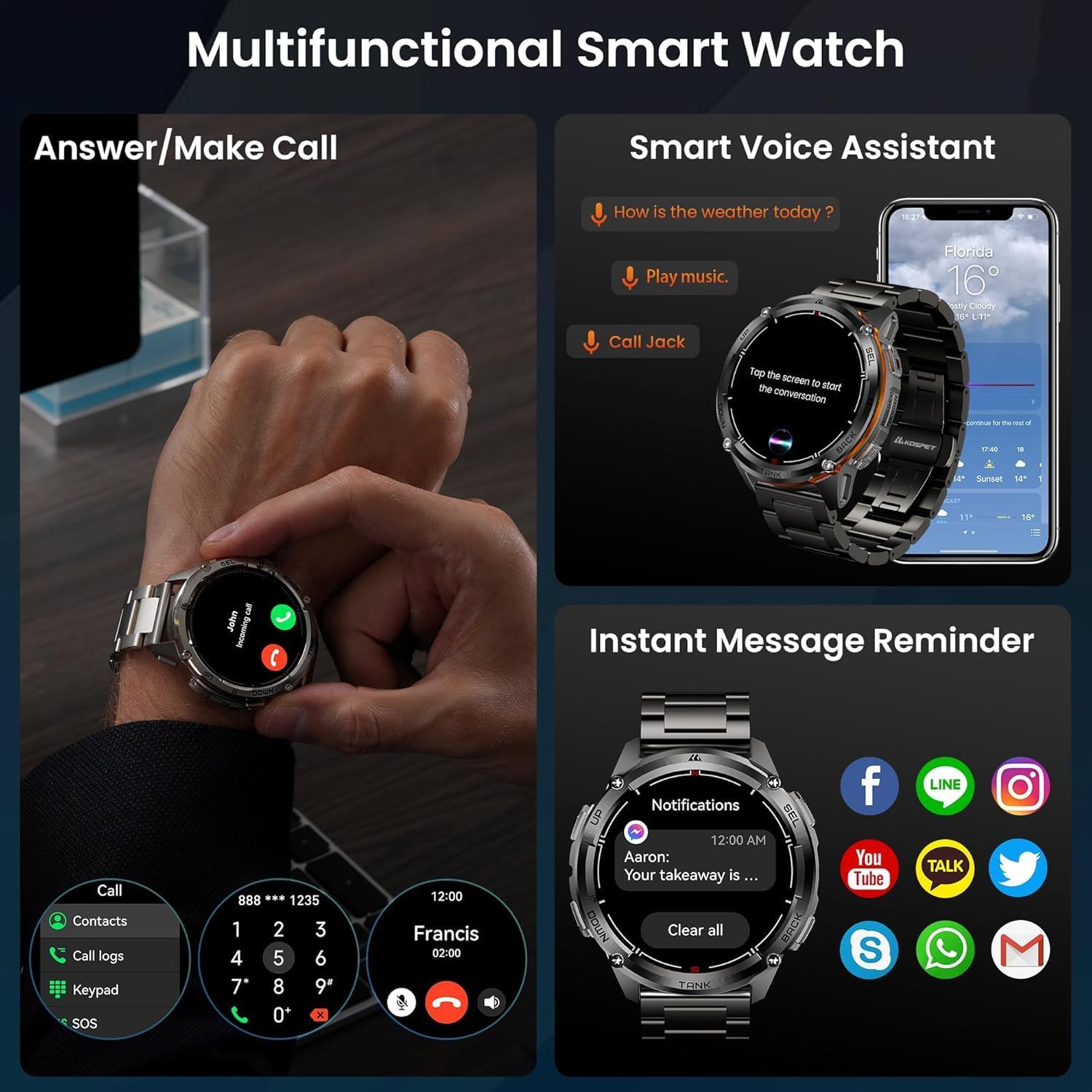 Rugged GPS Smart Watch AMOLED Metal Strap 170 Sport