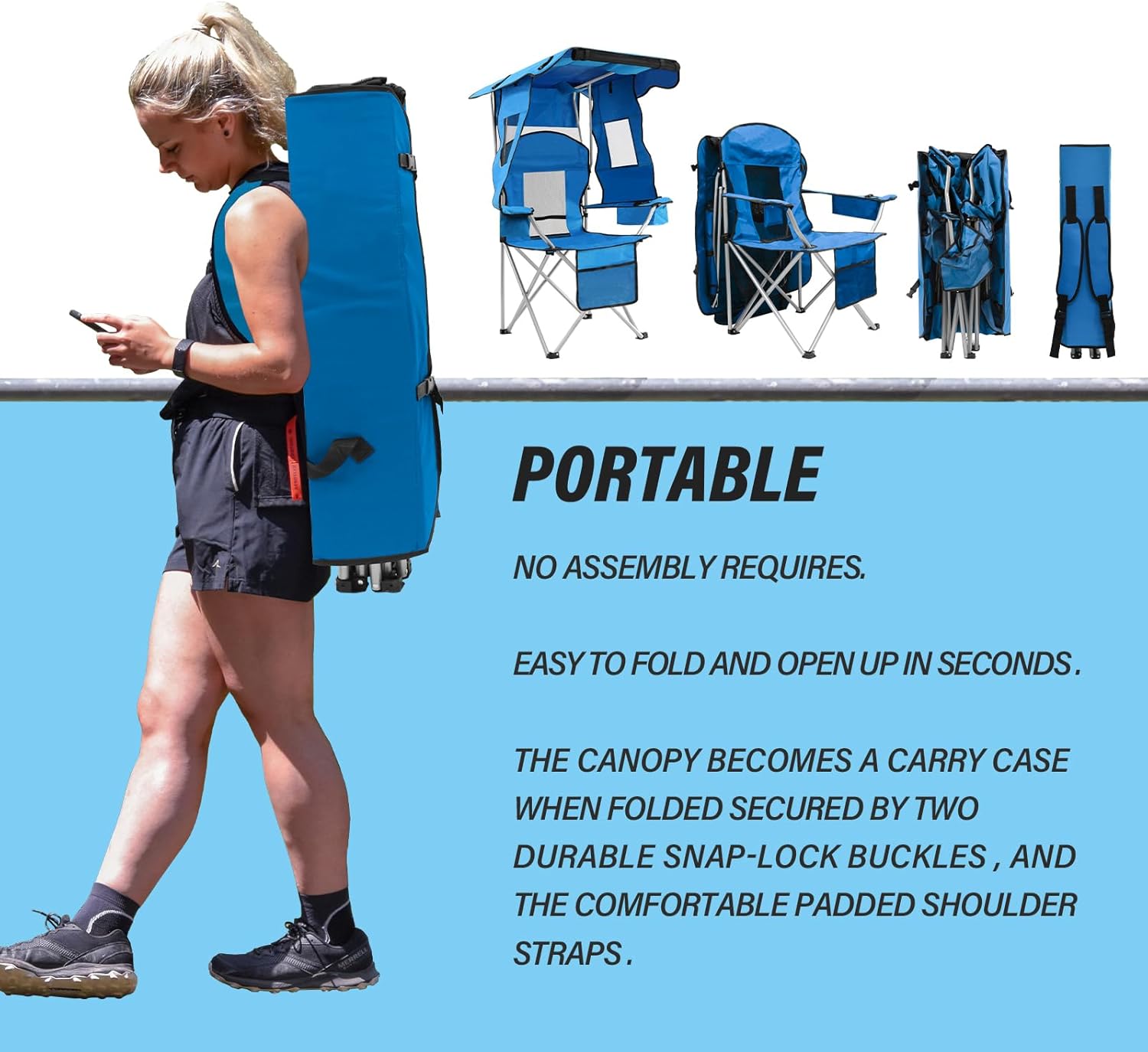 Canopy Camping Chair with Cooler Cup Holder Sky Blue