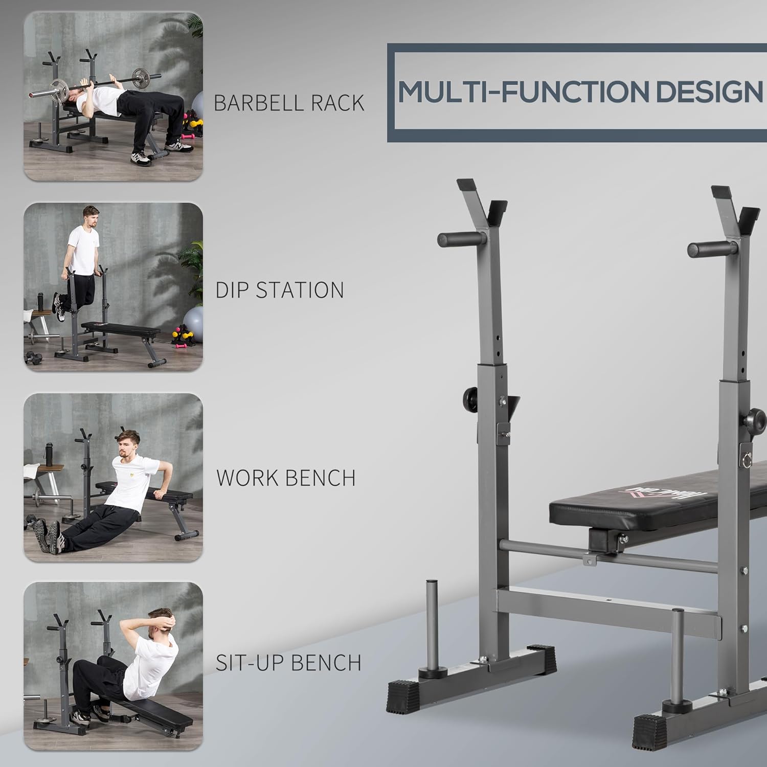 Adjustable Weight Bench Press Rack Dip Station Foldable Home Gym