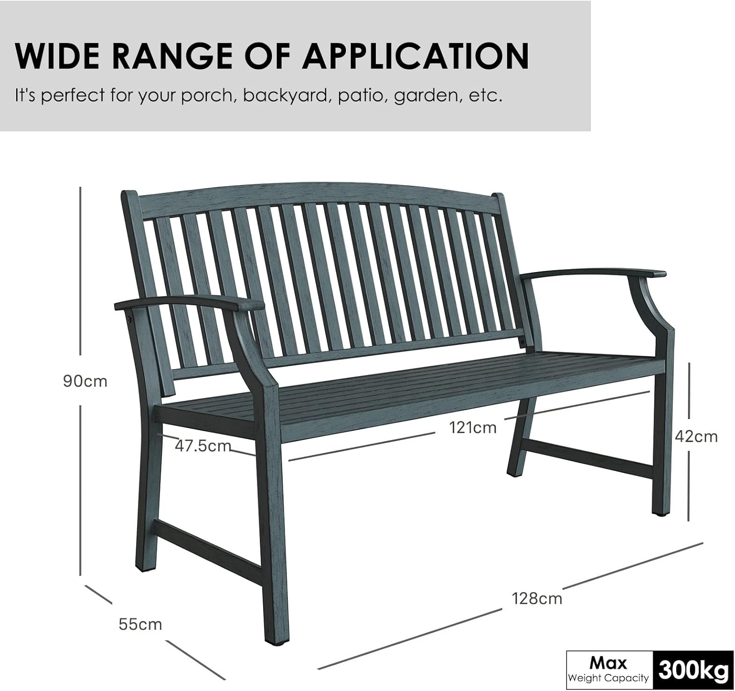Metal Garden Bench 128cm Outdoor Patio Park Seat Rust Resistant