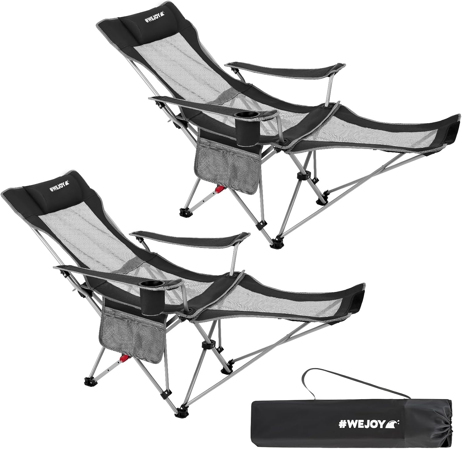 Set of 2 Reclining Camping Chairs with Footrest