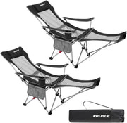 Set of 2 Reclining Camping Chairs with Footrest