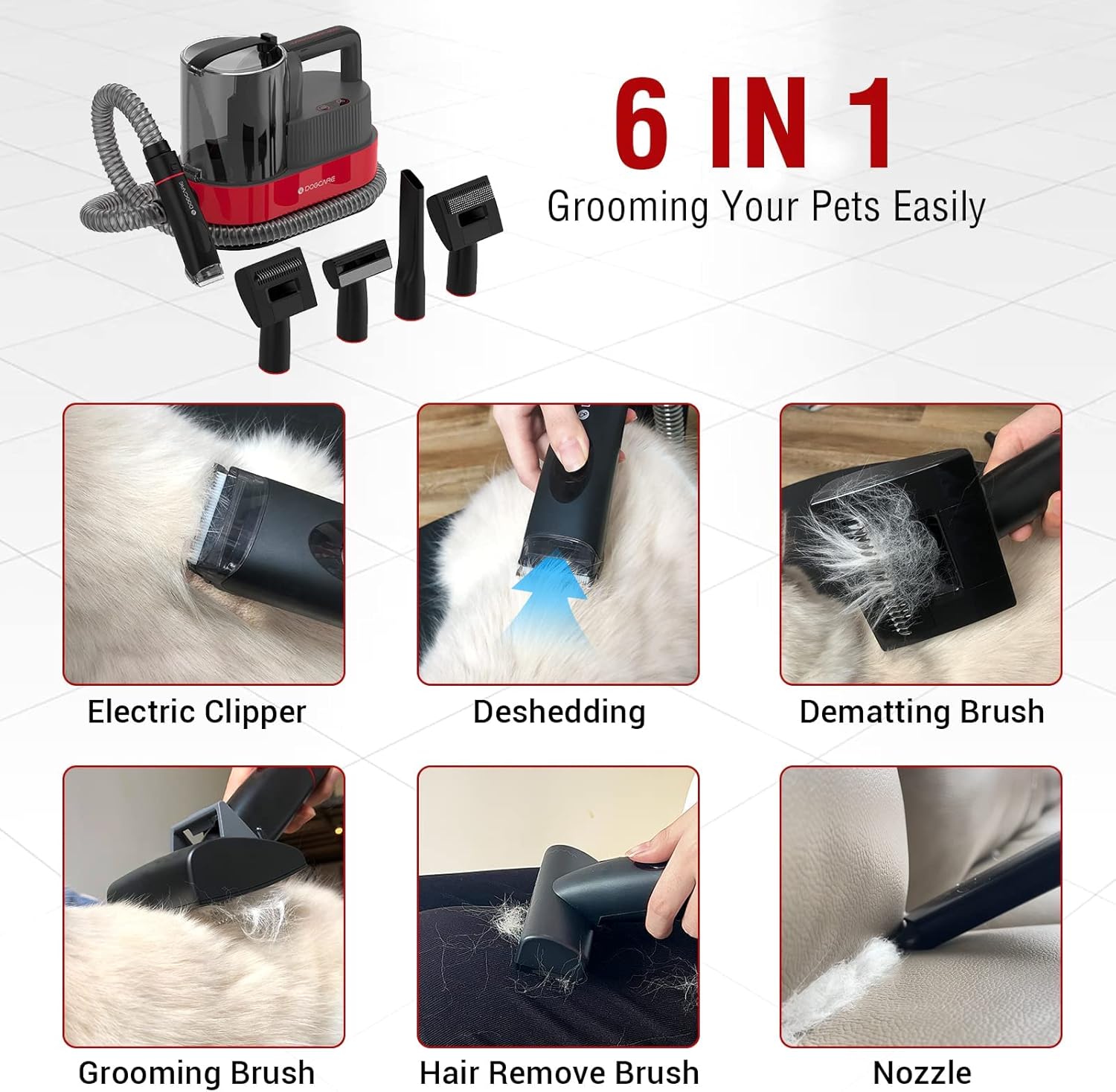 Dog Grooming Kit Vacuum 6 Tool 2.5L Low Noise Clippers