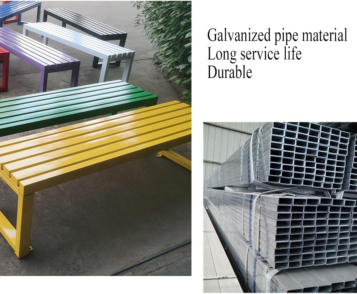 Metal Garden Bench 3 Seater Backless Outdoor Patio Seat 100cm Red