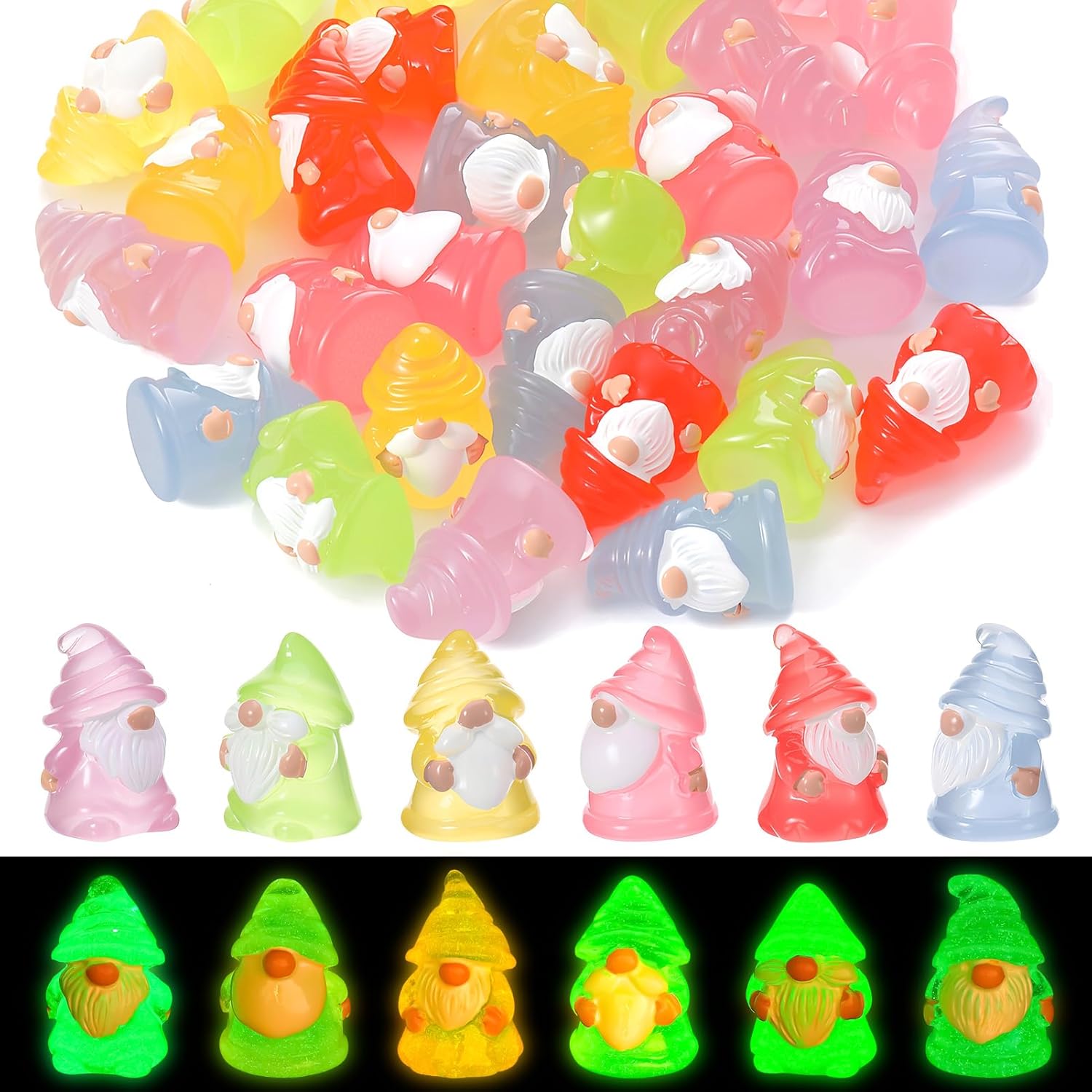 30pcs Mini Gnome Figurines Glow in Dark Resin Fairy Garden Decor