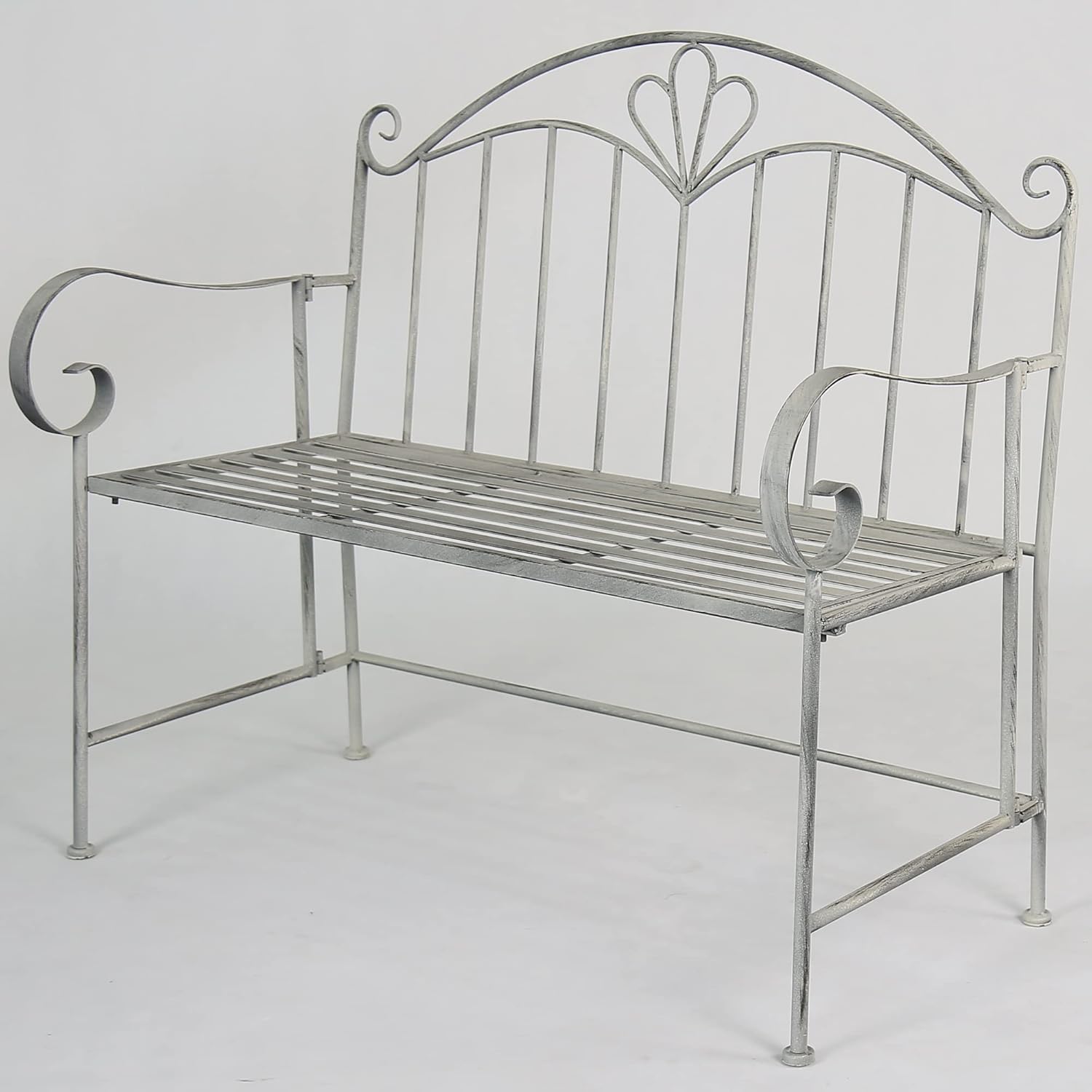 Foldable Metal Garden Bench Vintage Patio Seat Grey Iron
