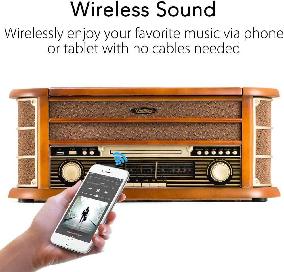 Retro 8 in 1 Music Centre Record Player Brown
