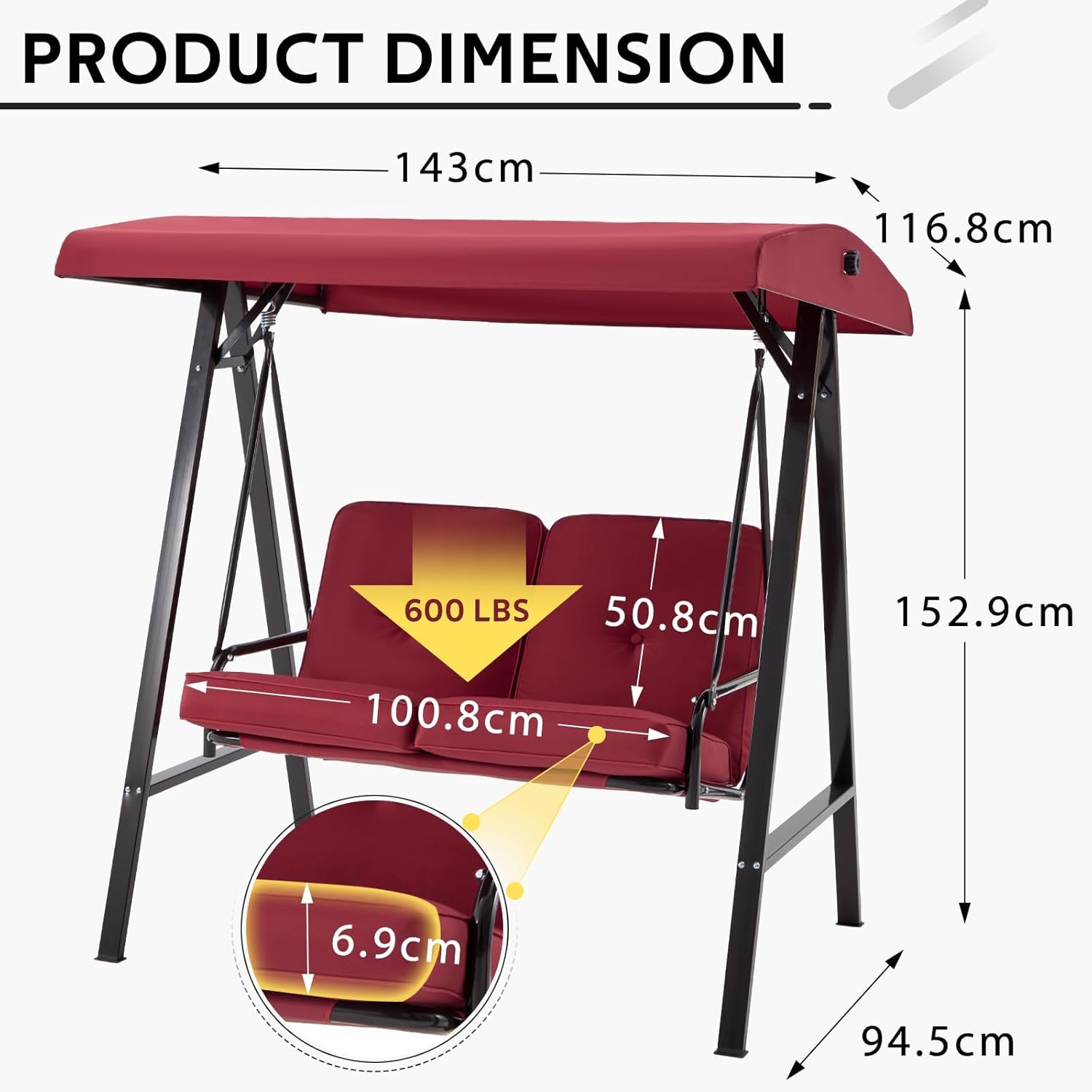 Red 2 Seater Garden Swing Chair with Canopy