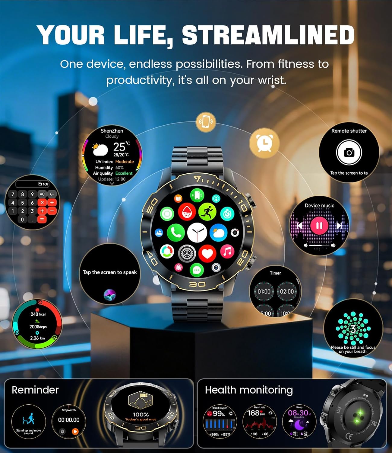 Mens AMOLED Smart Watch Bluetooth Call 170 Sport Modes
