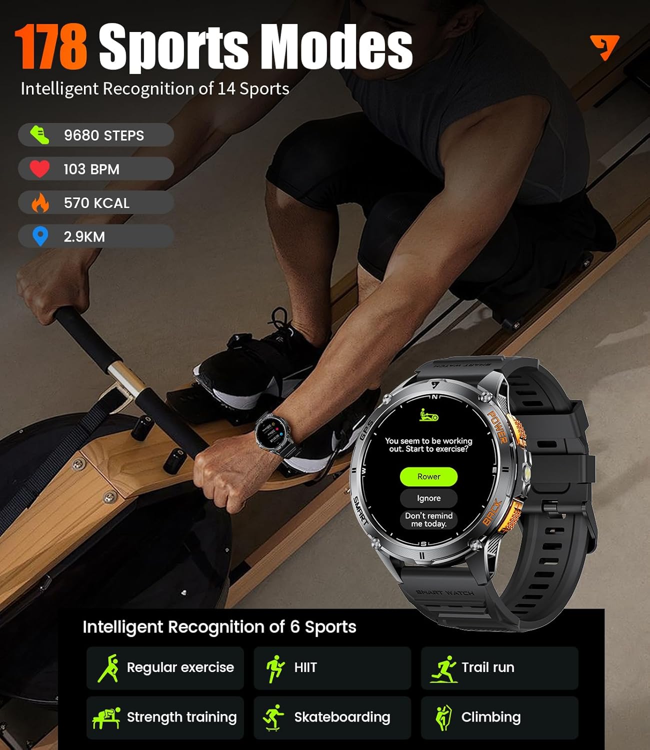 Military Smart Watch GPS AMOLED Bluetooth Call 170 Sport Modes