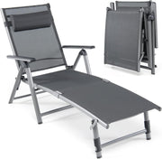 Folding Sun Lounger Reclining Chair 8 Position Aluminium Grey