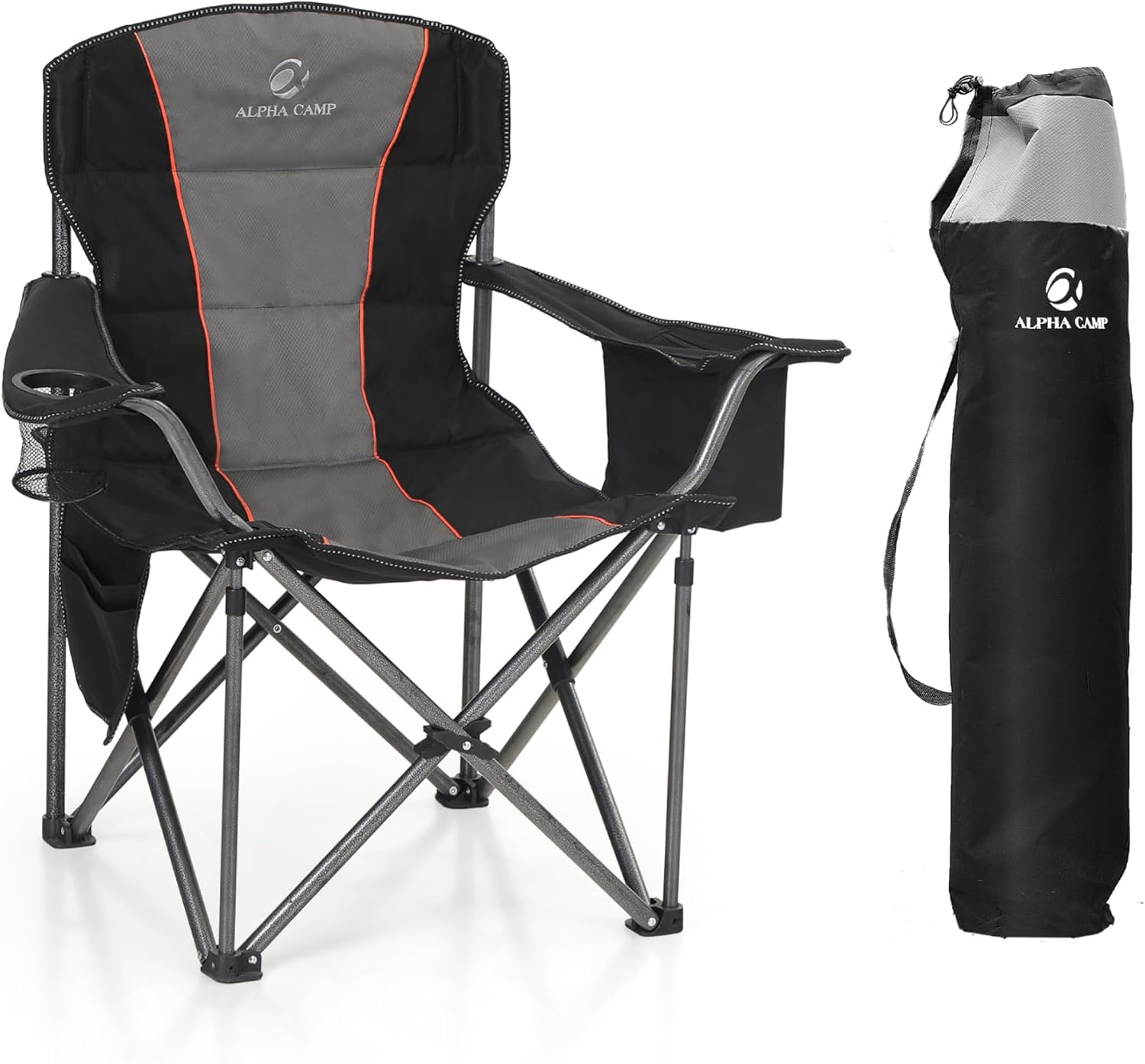 Heavy Duty Folding Camping Chair 200kg Padded Cooler Black