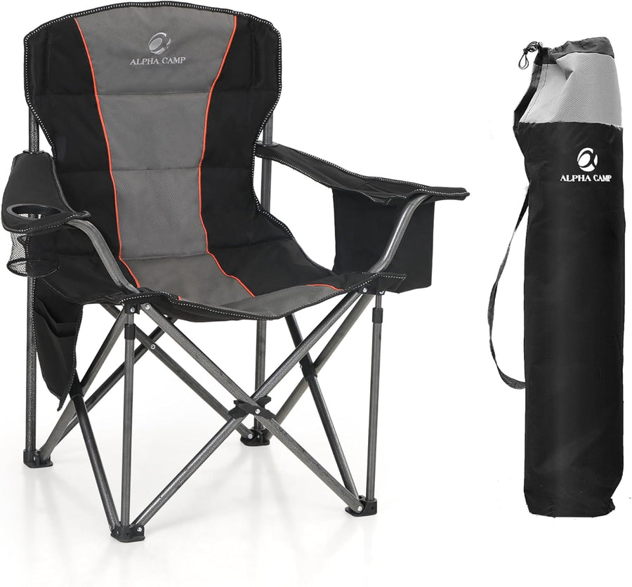 Heavy Duty Folding Camping Chair 200kg Padded Cooler Black