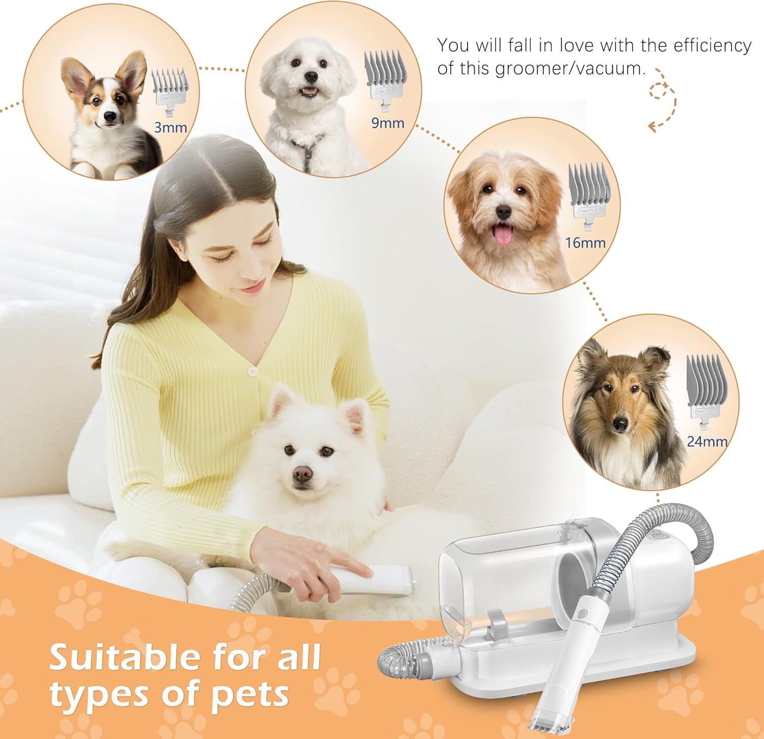 Dog Grooming Kit Vacuum 2.3L Low Noise 5 Tool Clippers Pet Hair