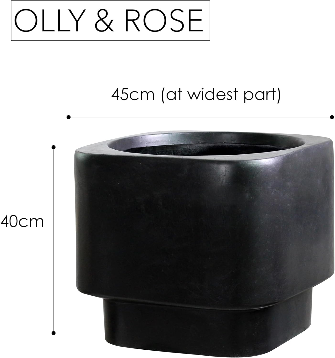 45cm Black Raised Planter Large Fibrestone Plant Pot Indoor Outdoor