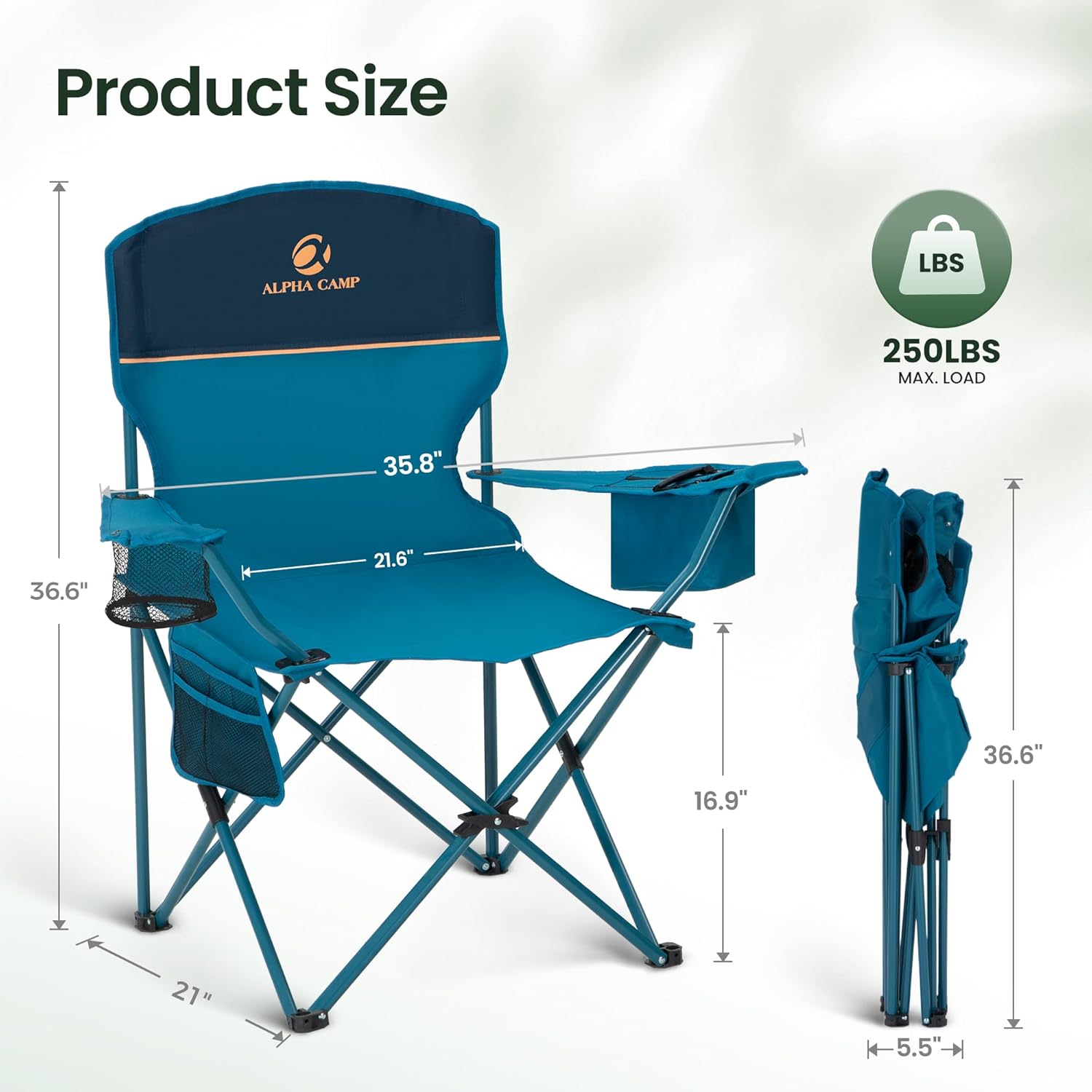 Camping Chairs 2 Pack Cooler Bag Mesh Back Blue