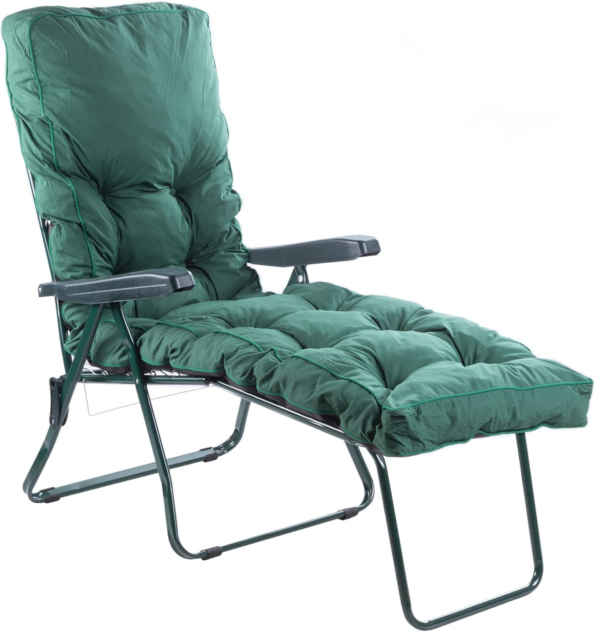 Folding Sun Lounger with Thick Cushion 5 Position Green