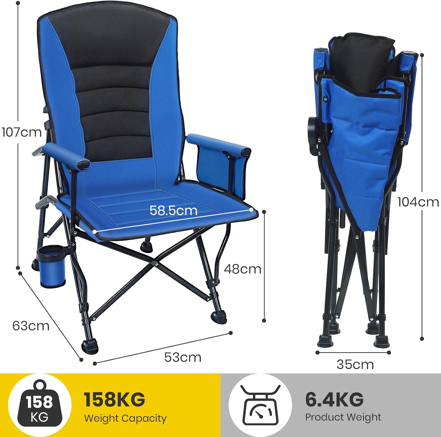 Adjustable Reclining Camping Chair with Lumbar Support Blue