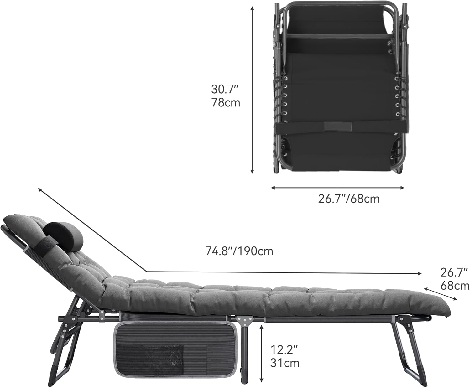 Set of 2 Folding Sun Loungers Reclining Beds Grey