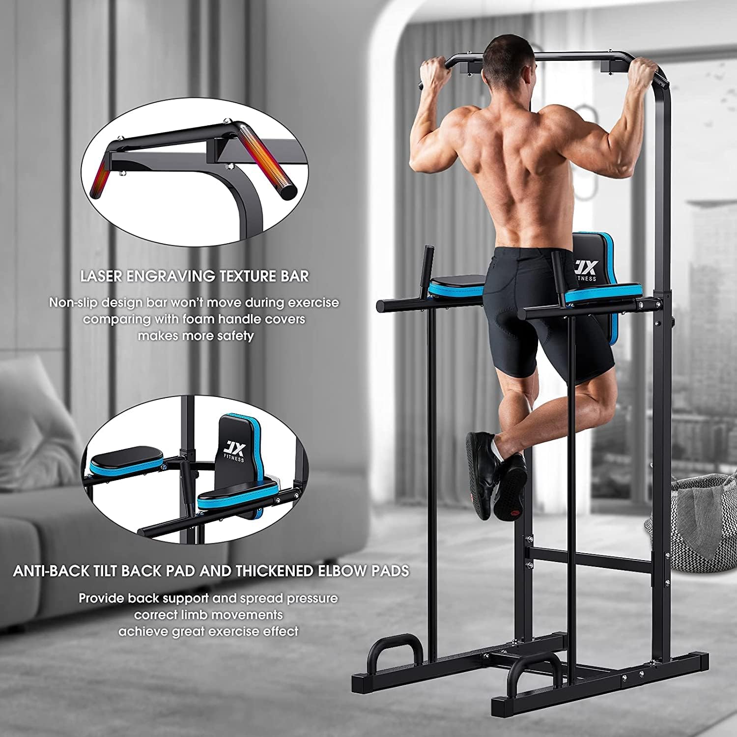 Power Tower Pull Up Dip Station Adjustable Home Gym Trainer