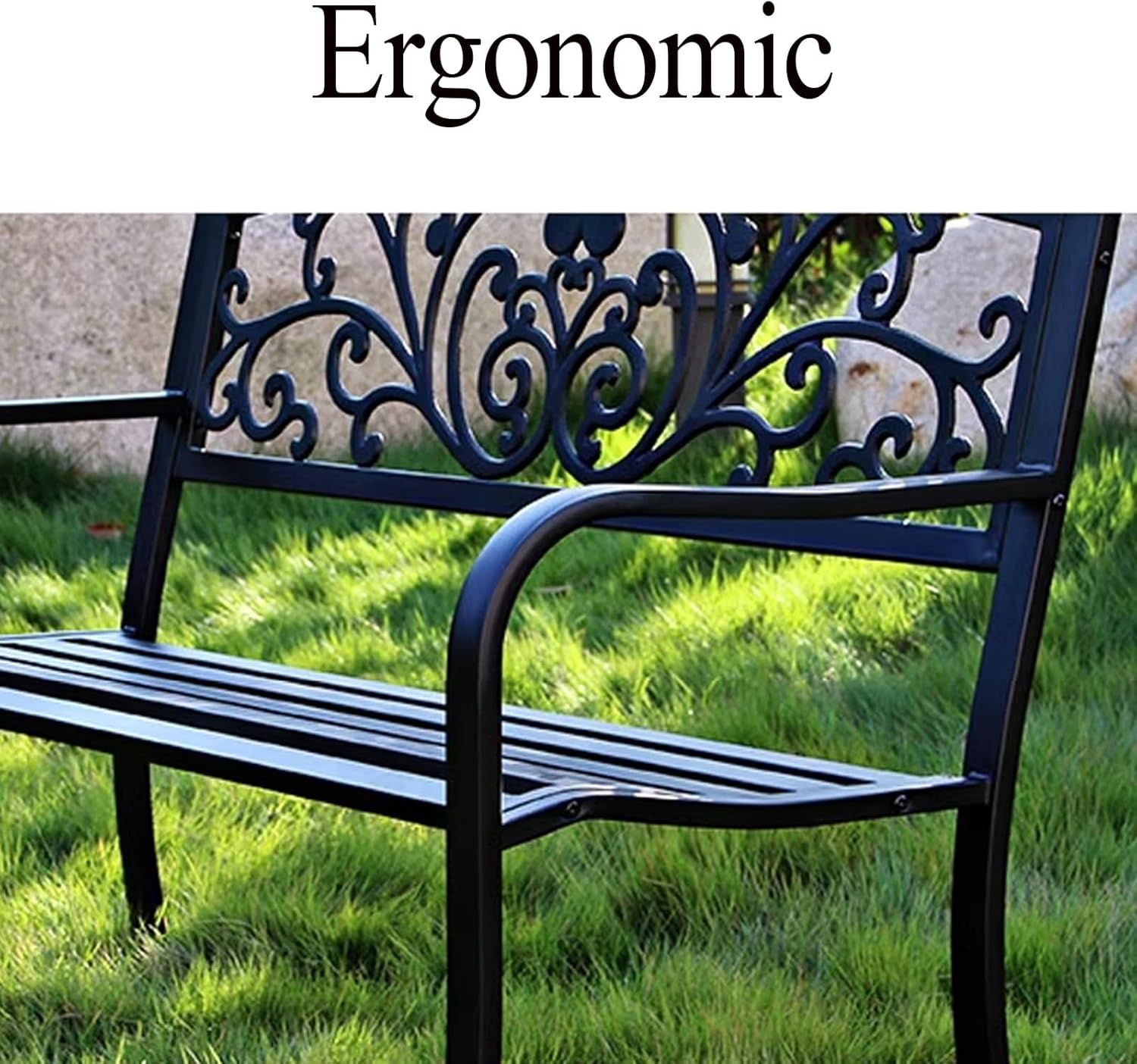 Metal Garden Bench Outdoor Patio Seat with Backrest Armrests White