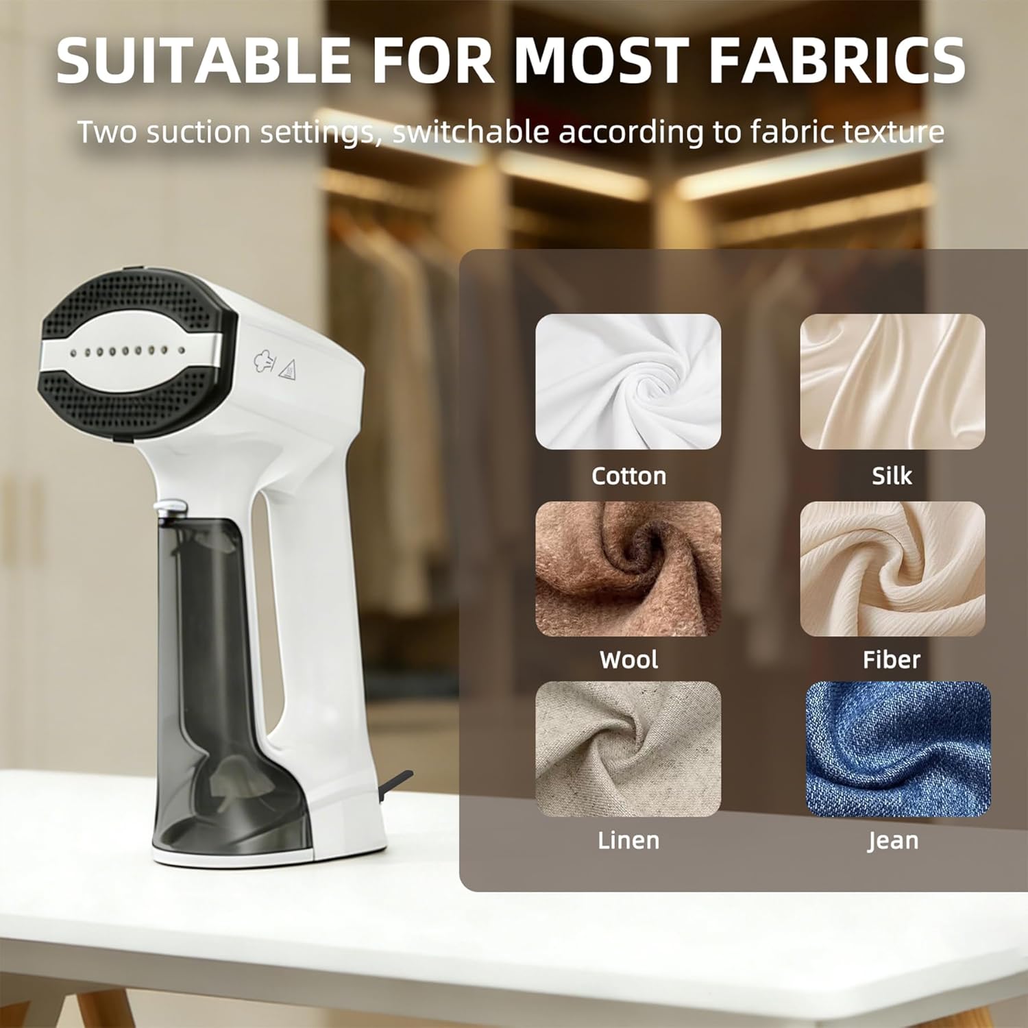 Vacuum Garment Steamer 2500Pa 2in1 30s Heat LED Portable