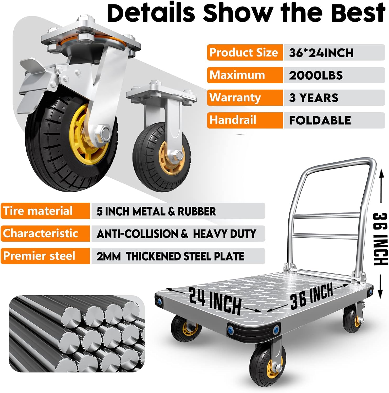 2000lbs Heavy Duty Platform Truck Flatbed Push Cart Dolly