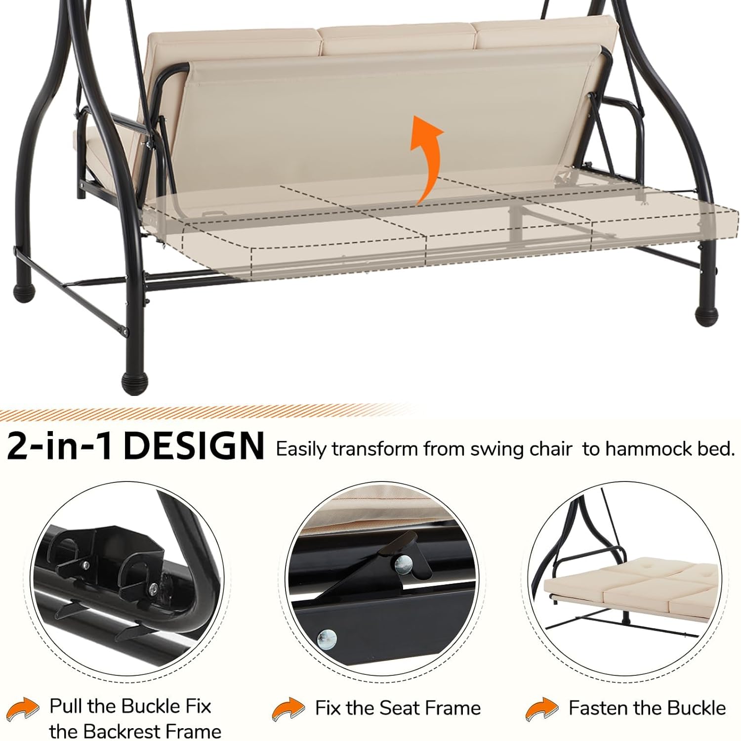 Beige 3 Seater Garden Swing Bed with Canopy