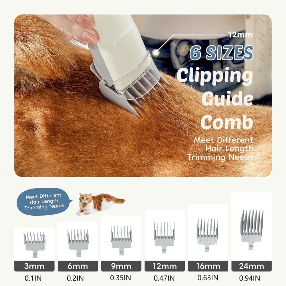 Pet Grooming Vacuum Kit Cordless Quiet Hair Trimmer White