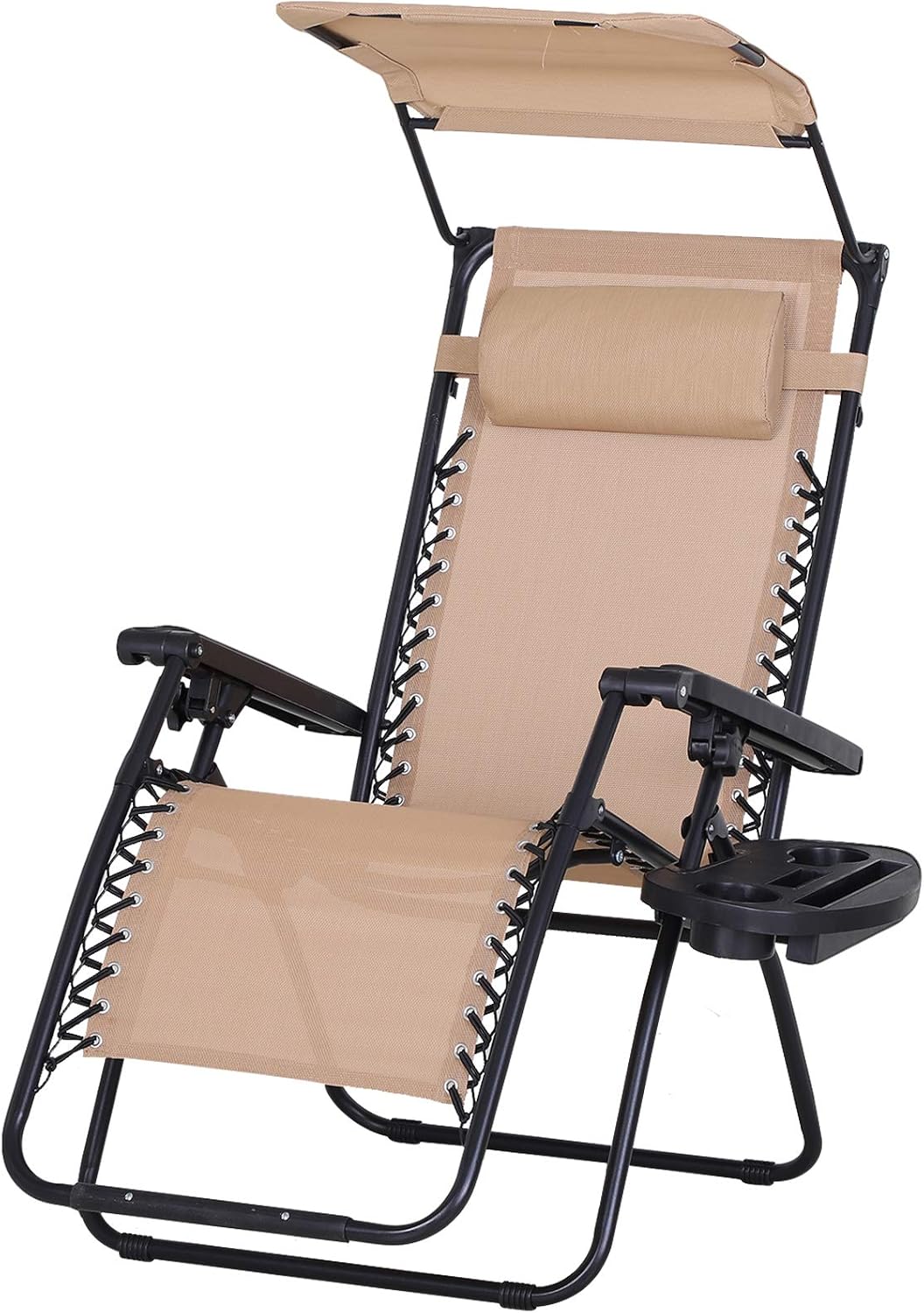 Zero Gravity Sun Lounger Chair Foldable with Canopy Beige