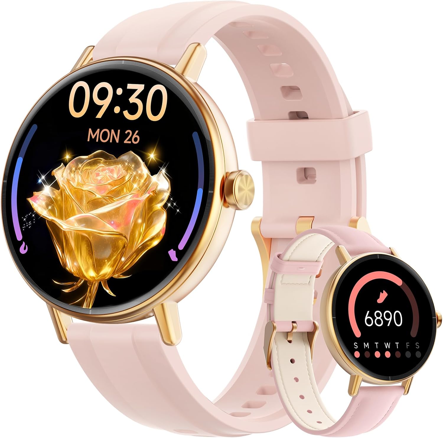 Womens Round Smart Watch Bluetooth Call Pink