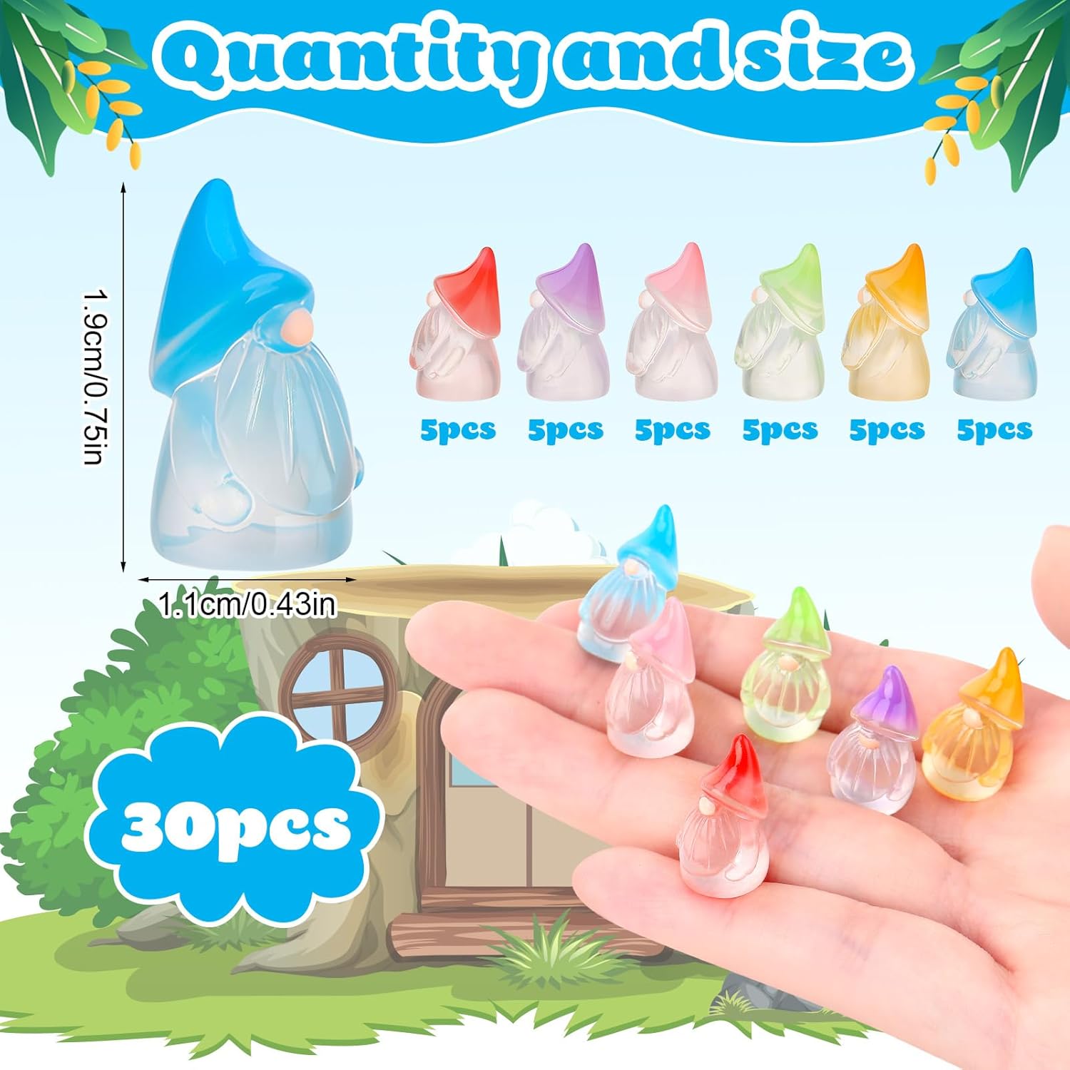 30pcs Mini Gnome Figurines Glow Resin Fairy Garden Decor Set